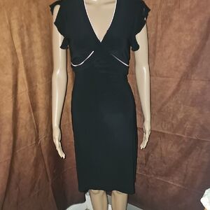 Elegant Black Midi Dress with Ruffle Accents